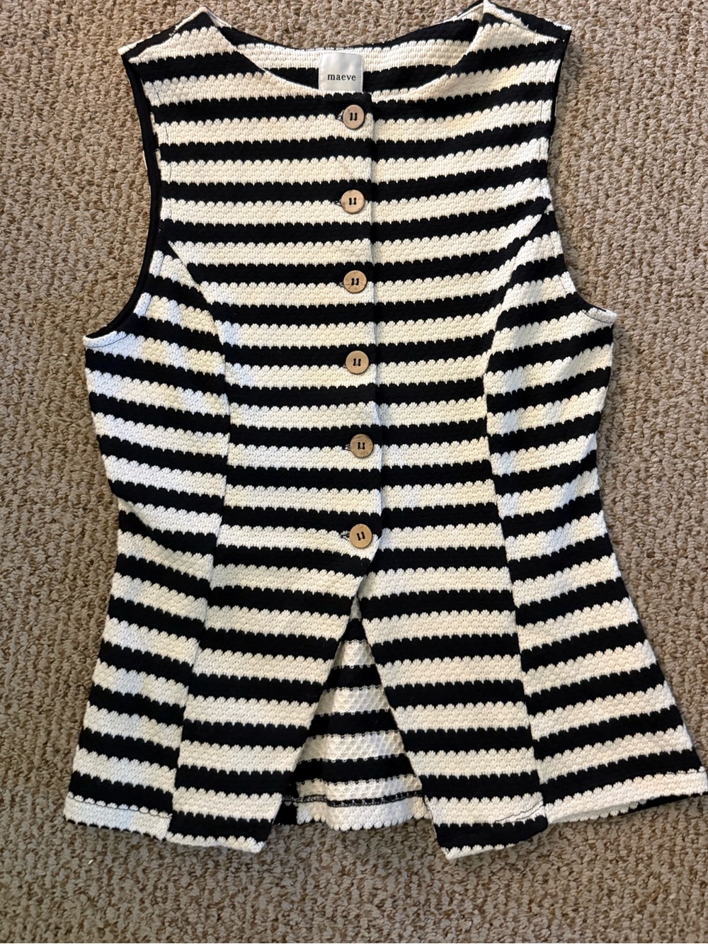 Anthropologie Maeve Black & Cream Striped Button Front Knit Vest M